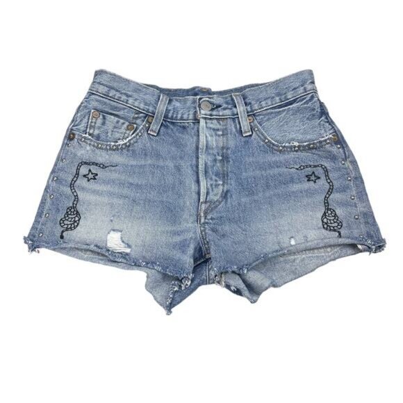 Levi's Revolve 501 Birthday Special Edition Stud Accent Denim Short Size 25 - Picture 3 of 9